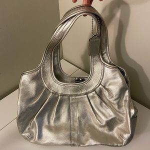 NEW Coach silver metallic multi pocket shoulder bag